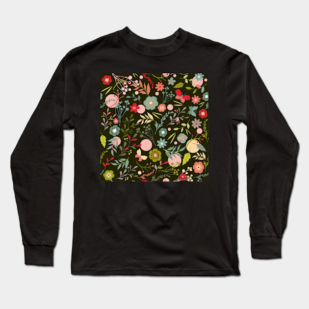 summer meadow at night Long Sleeve T-Shirt by colorofmagic